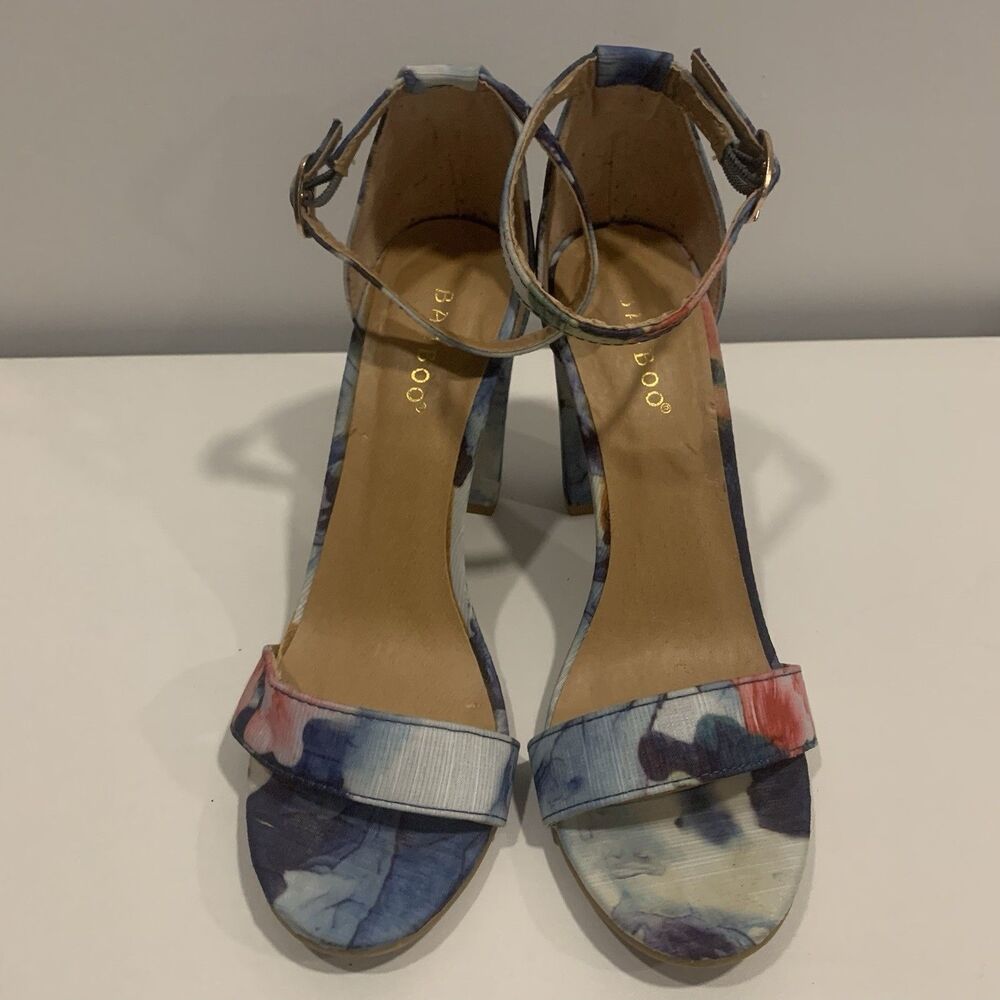 Bamboo Womens Floral Open Toe Ankle Strap Buckle Block Heel Sandals 7 37 - Picture 2 of 16